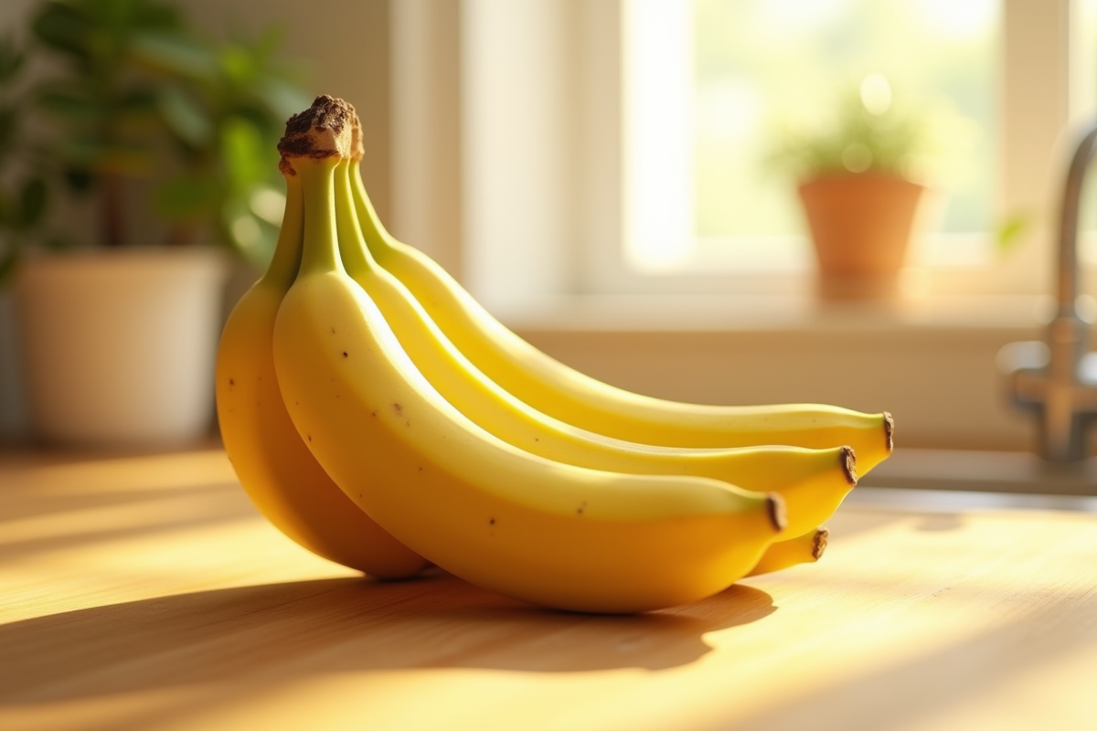 Bananes jaunes fraîches dans une cuisine lumineuse