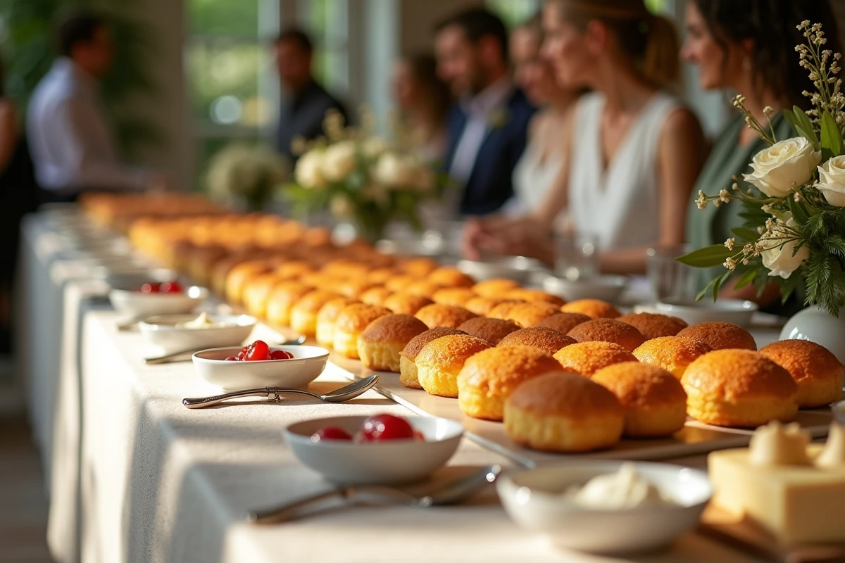 Table de buffet avec canelés et accompagnements lors d une réception