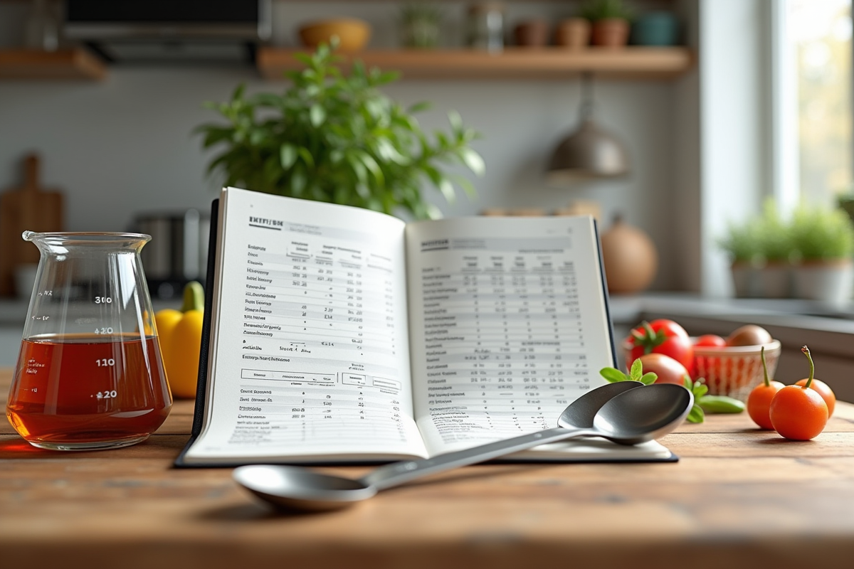 Carnet de recette ouvert avec ustensiles de cuisine colorés