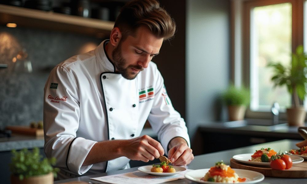 Chef distingué en cuisine moderne avec étoile Michelin