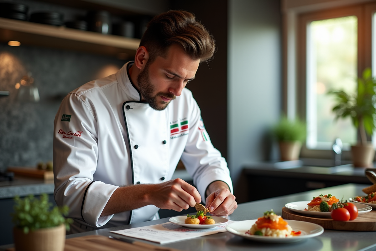 Chef distingué en cuisine moderne avec étoile Michelin