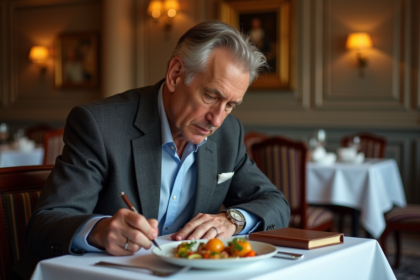Critique gastronomique dégustant un plat gourmet en restaurant