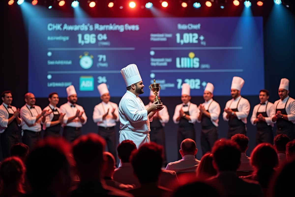 Chef recevant un trophée lors d une cérémonie de remise de prix