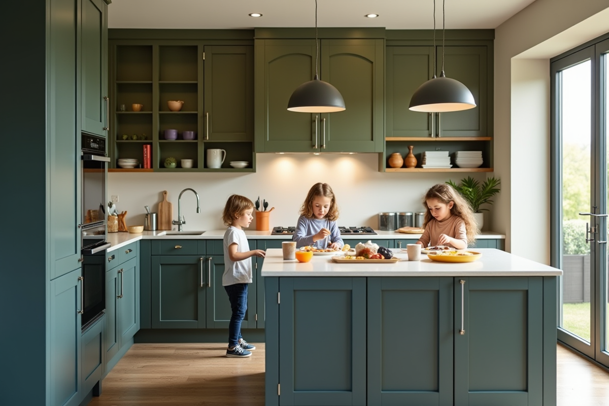 Cuisine familiale avec enfants au petit déjeuner en matinée