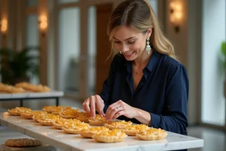 Femme élégante préparant des pastillas de fruits de mer