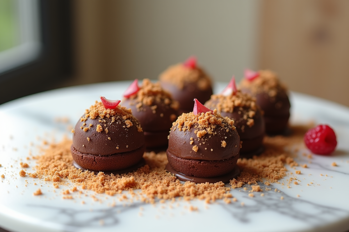 Gavottes croustillantes sur un entremets chocolaté élégant
