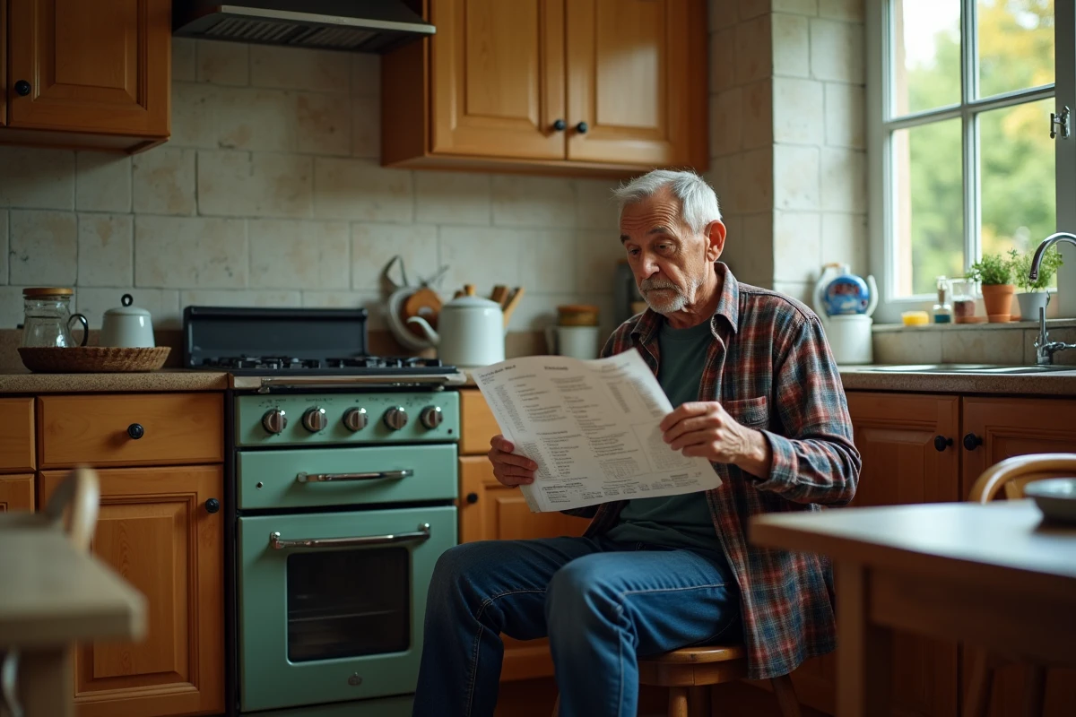 Homme âgé lisant une facture d