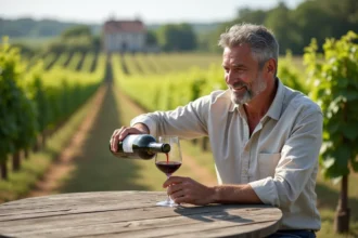 Homme dégustant un sauvignon blanc dans un vignoble