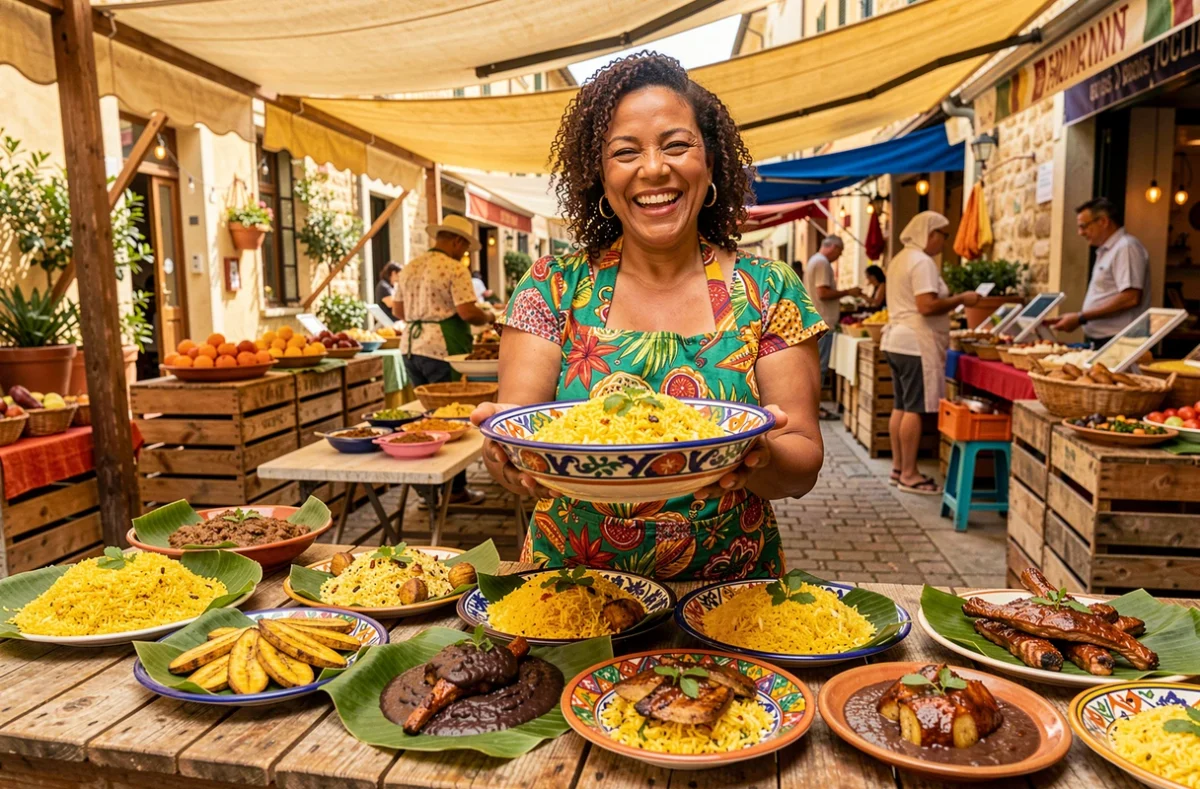 Traiteur Janeth présentant un buffet aux couleurs vives aux saveurs caribéennes et latino-américaines