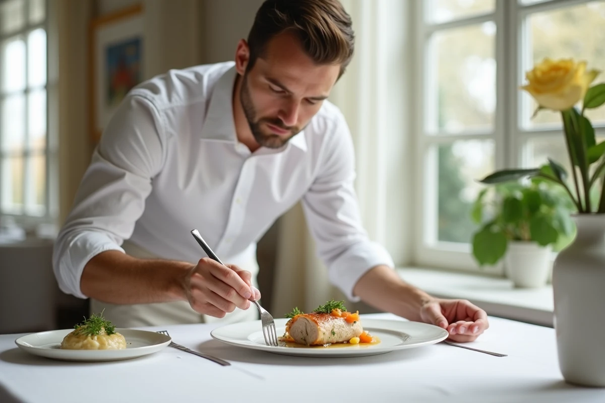 Jeune homme moderne dressant veau blanquette