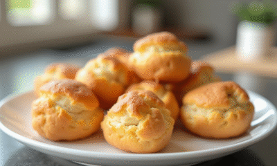 Mini choux au craquelin sur assiette blanche