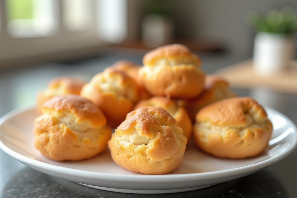 Mini choux au craquelin sur assiette blanche