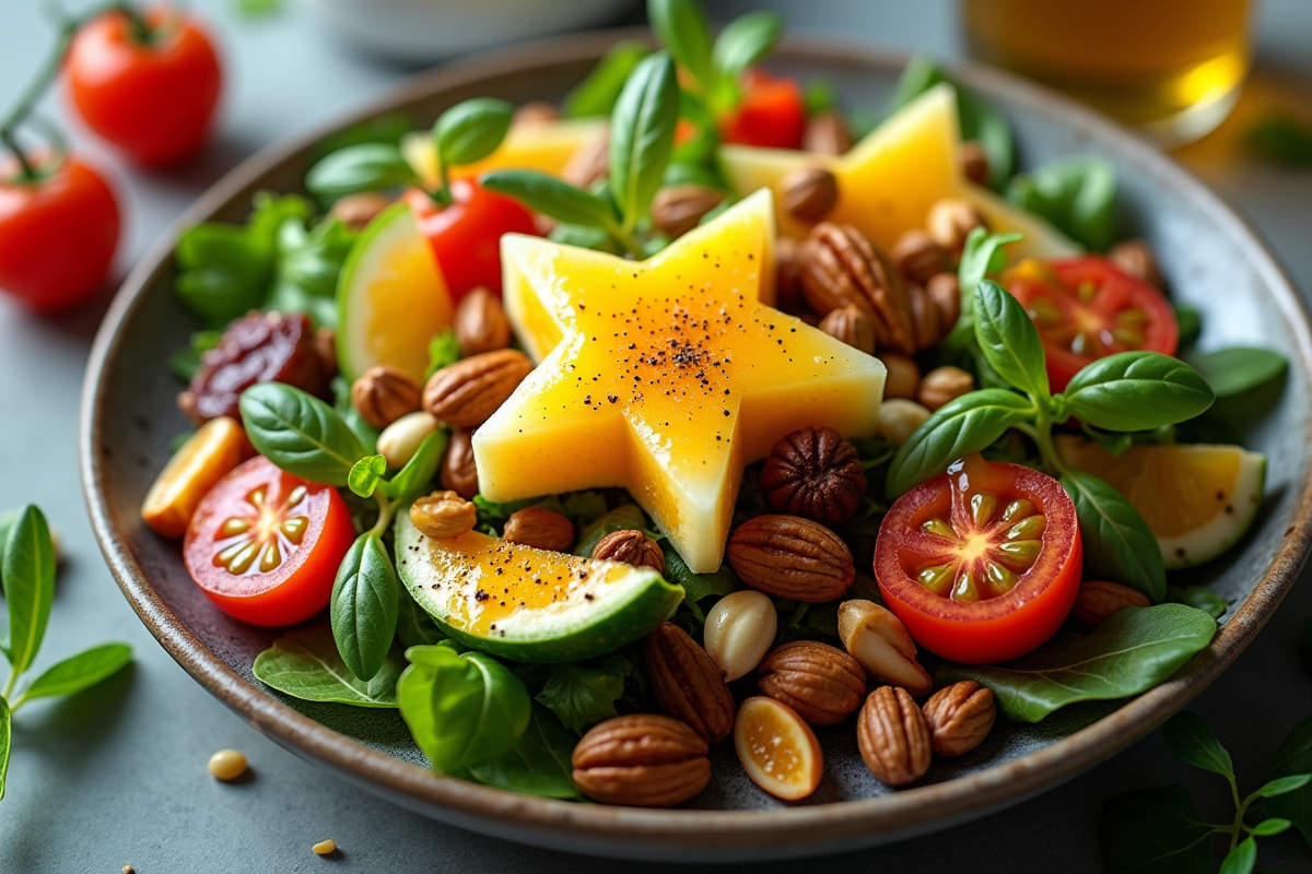 Salade avec tranches de carambola en forme d etoile