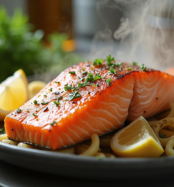 Filet de saumon cuit à la perfection dans un panier d'air fryer