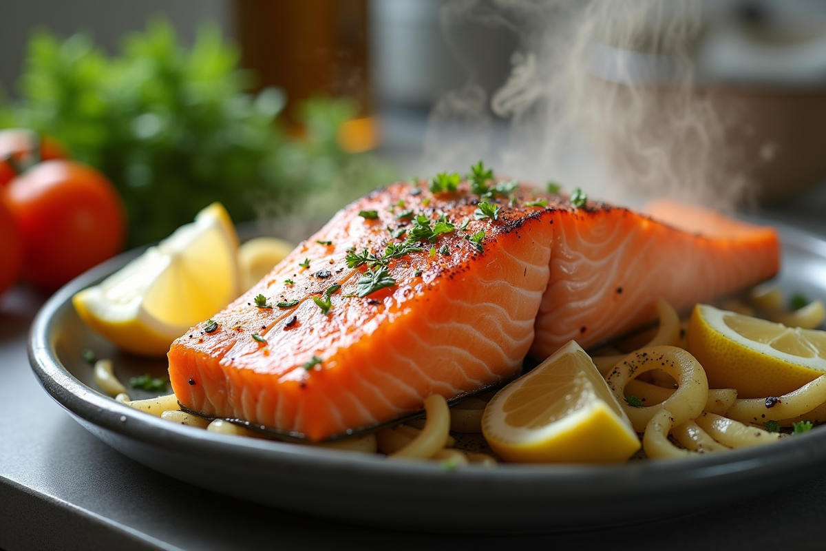 Filet de saumon cuit à la perfection dans un panier d'air fryer
